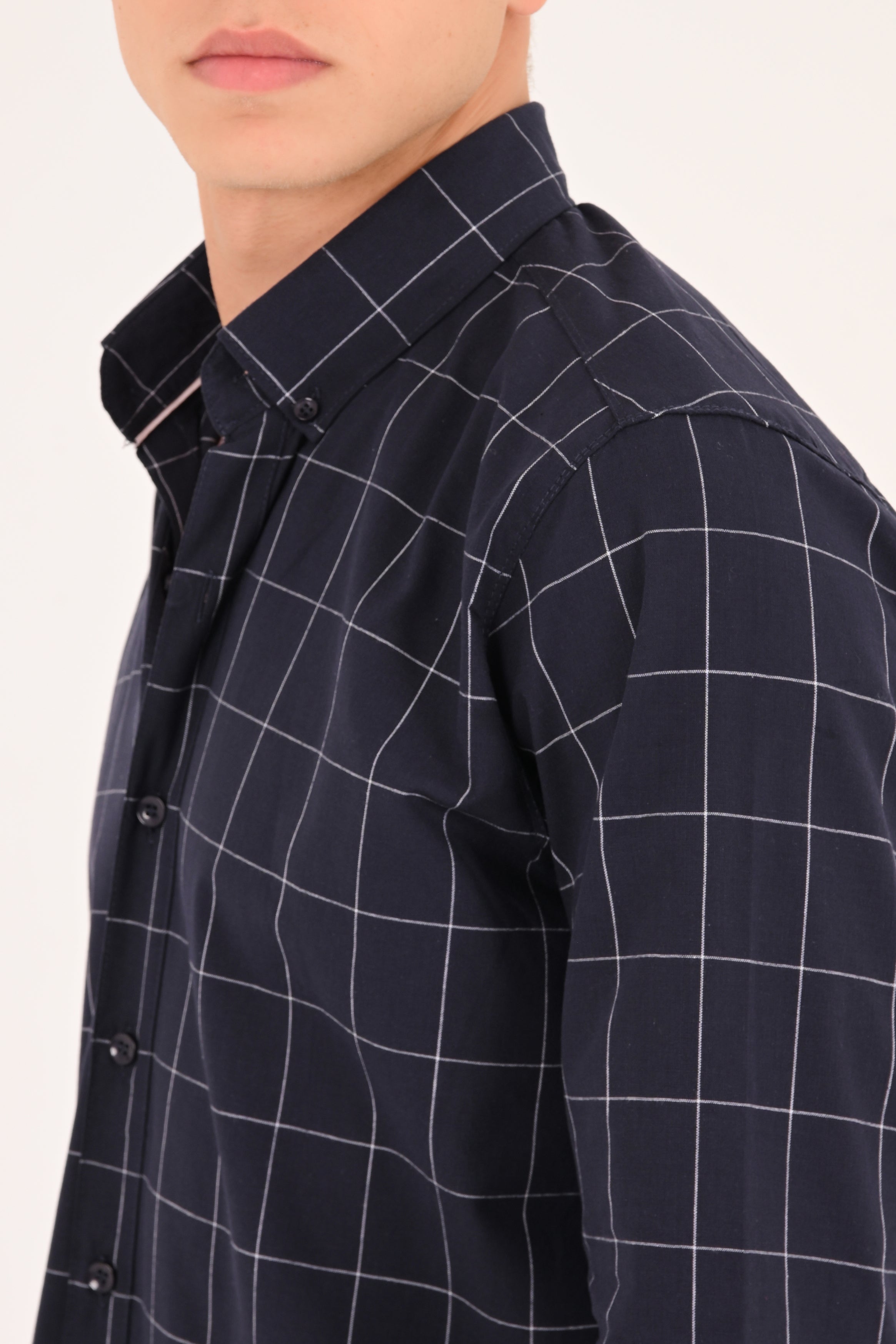 Midnight Navy Windowpane Regular Fit Check Shirt
