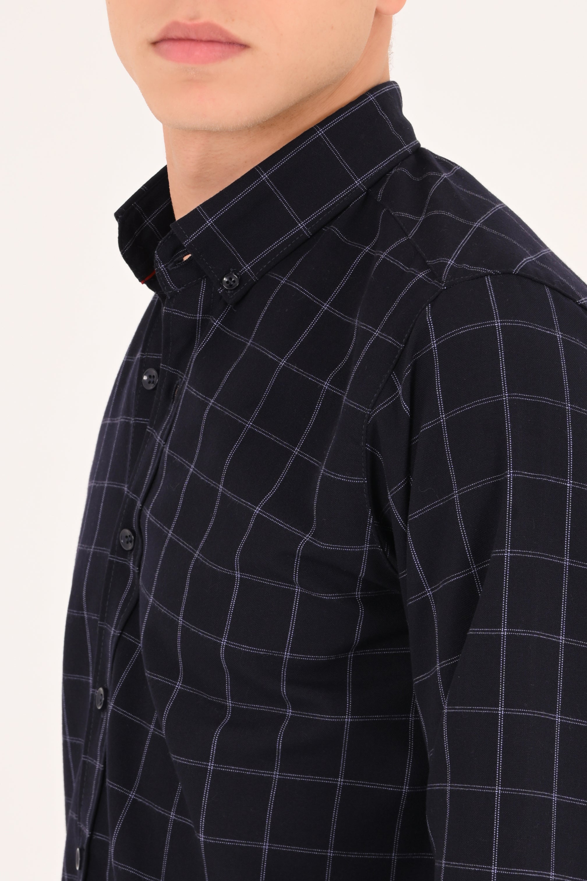 Dark Navy Windowpane Regular Fit Check Shirt
