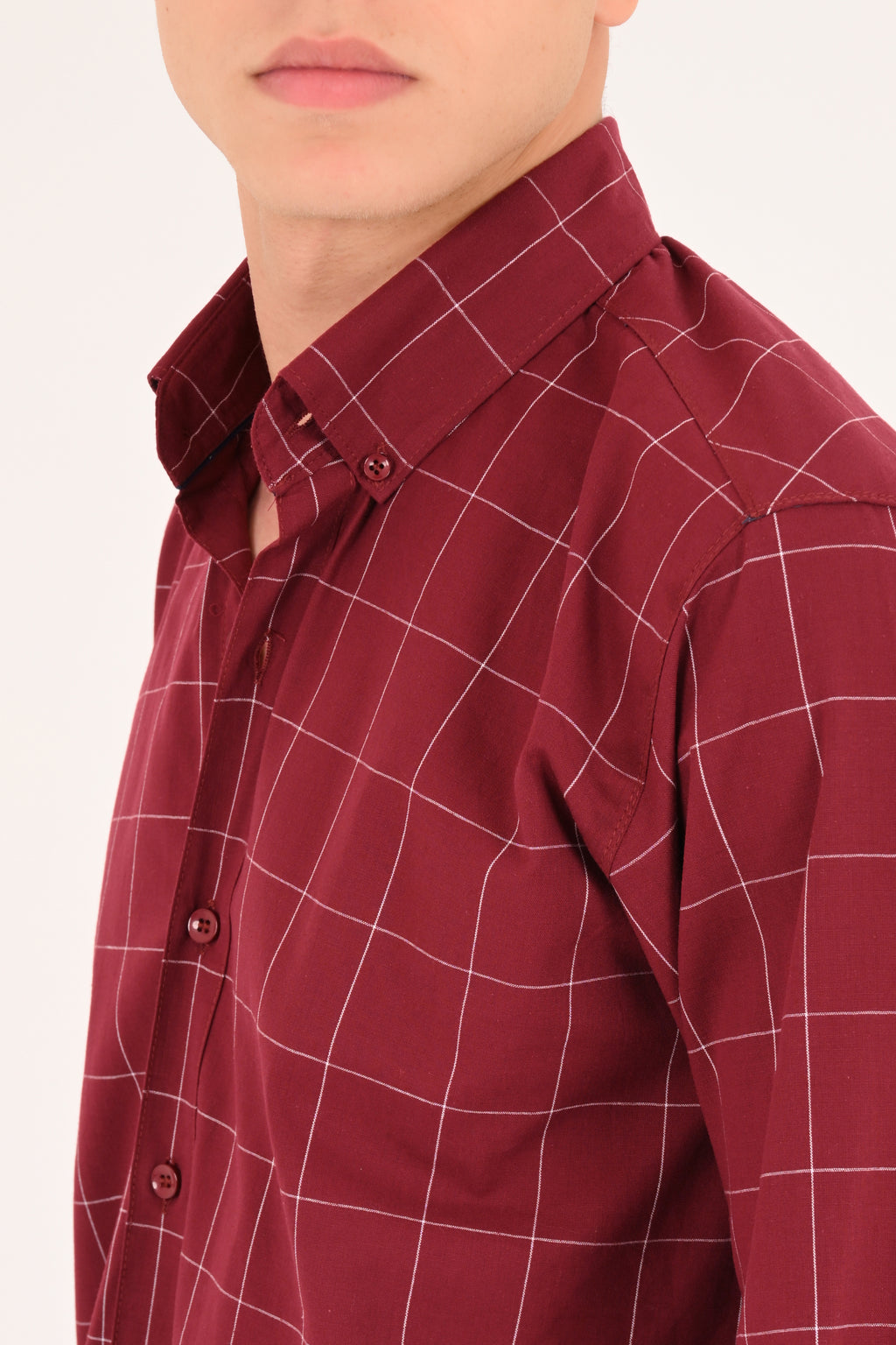 Burgundy Windowpane Regular Fit Check Shirt