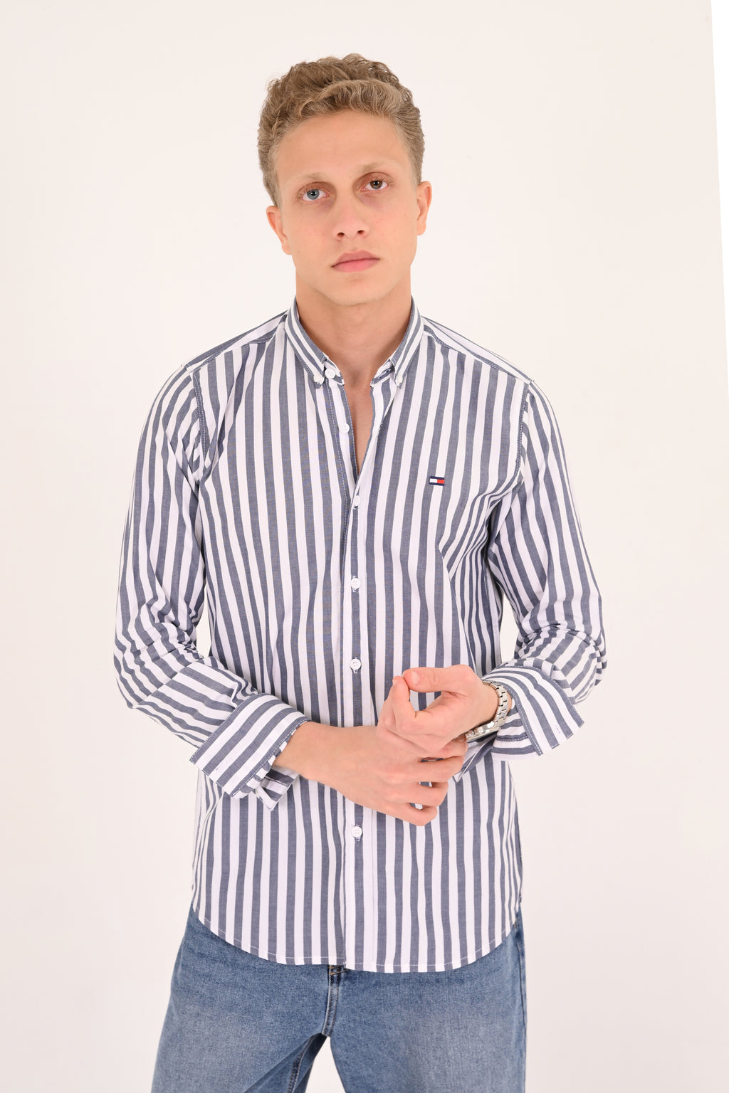 Charcoal Striped Tommy Regular Fit Shirt