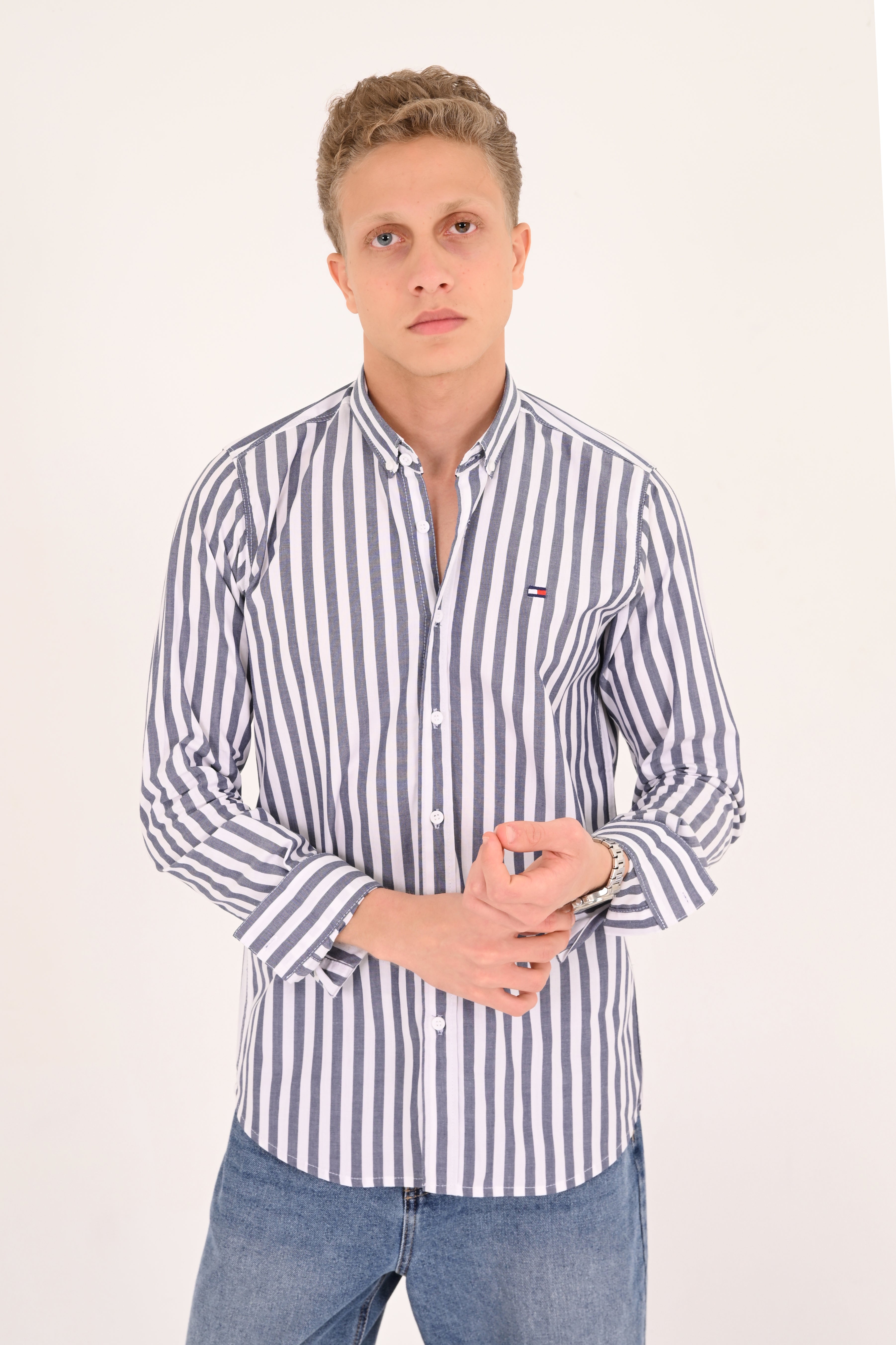 Charcoal Striped Tommy Regular Fit Shirt