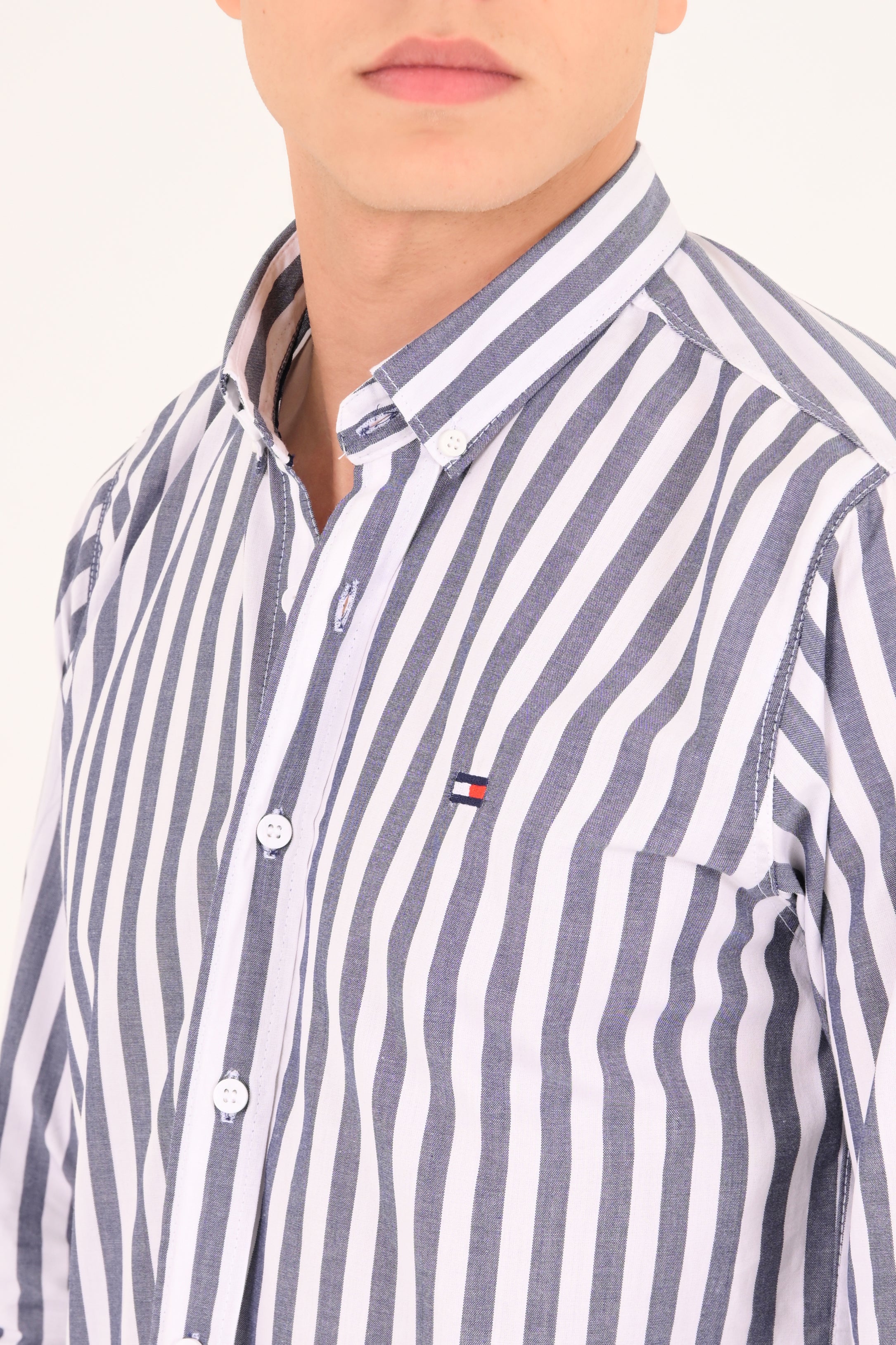 Slate Grey Striped Tommy Regular Fit Shirt