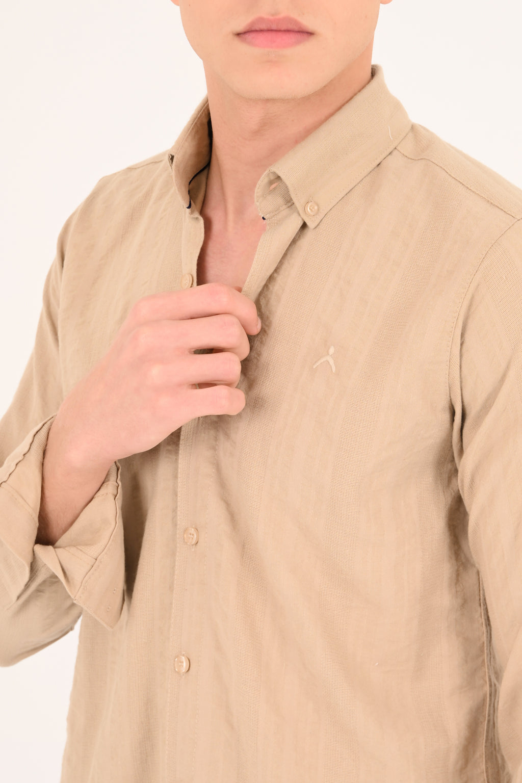 Warm Sand Cotton Jacquard Regular Fit Shirt