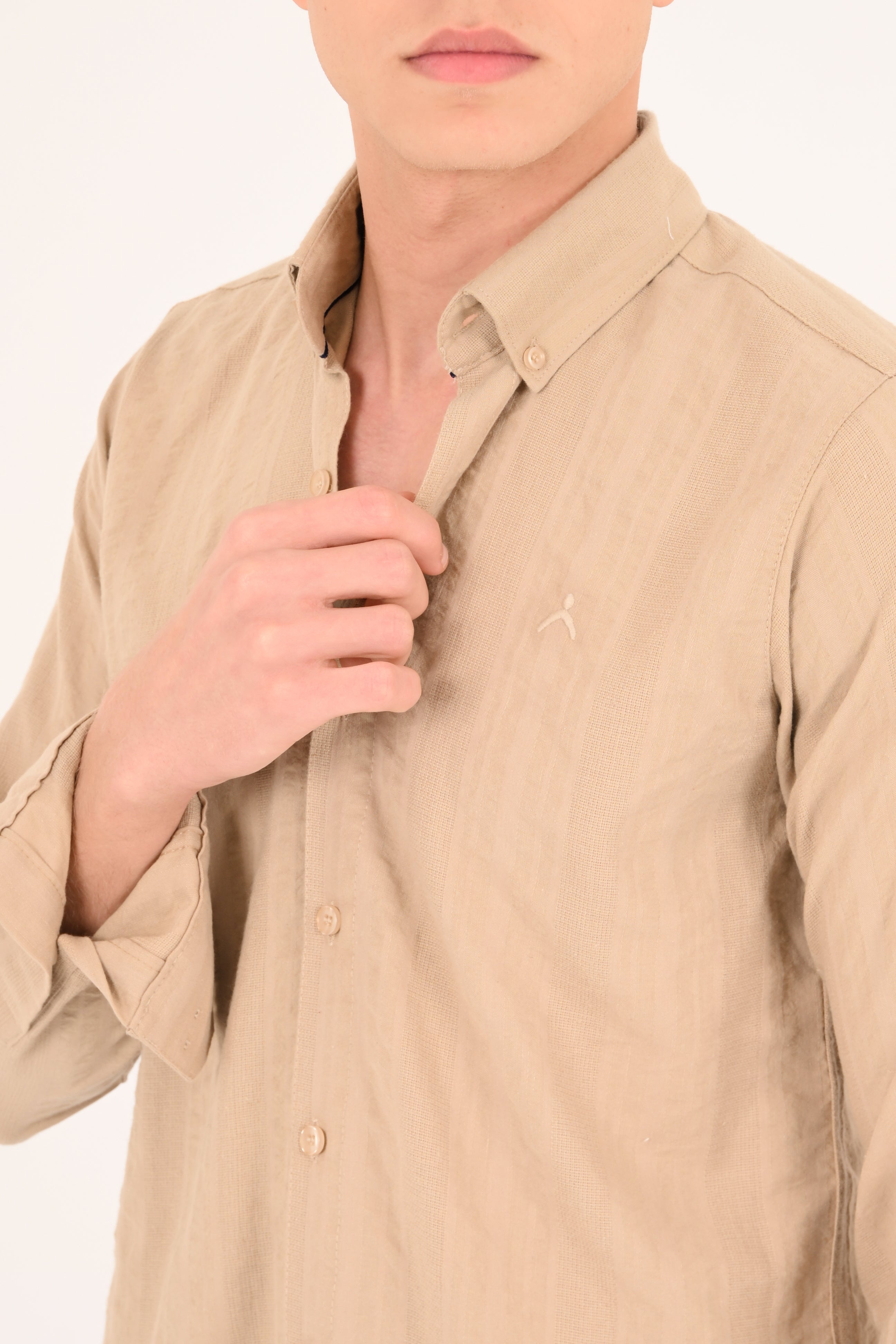 Warm Sand Cotton Jacquard Regular Fit Shirt