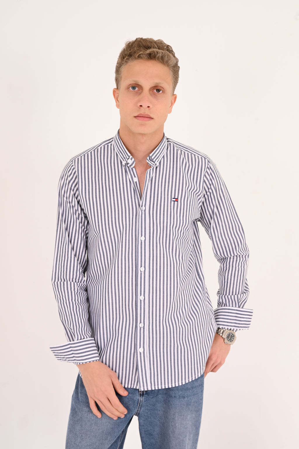 Midnight Navy Striped Tommy Regular Fit Shirt