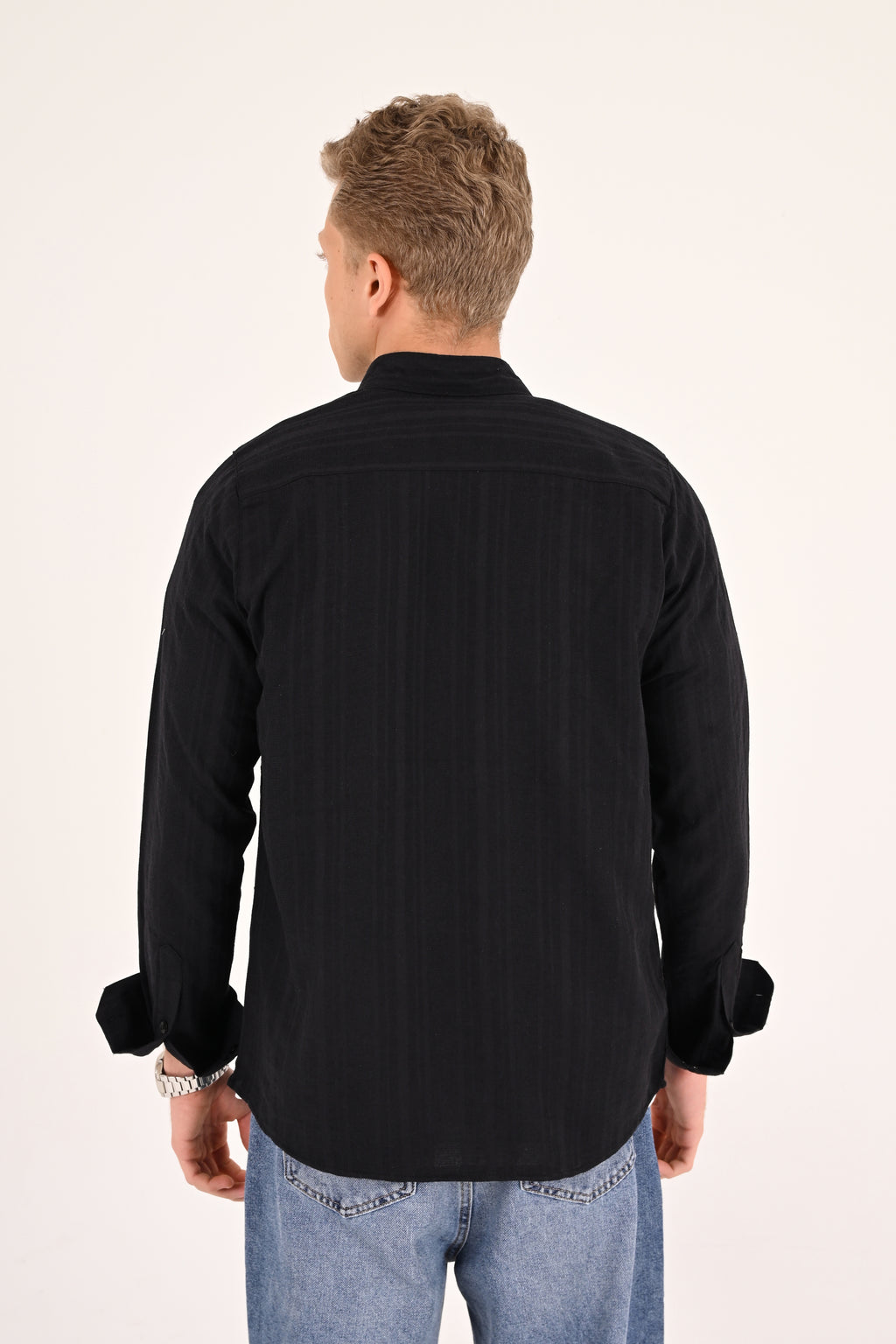 Black Cotton Jacquard Regular Fit Shirt