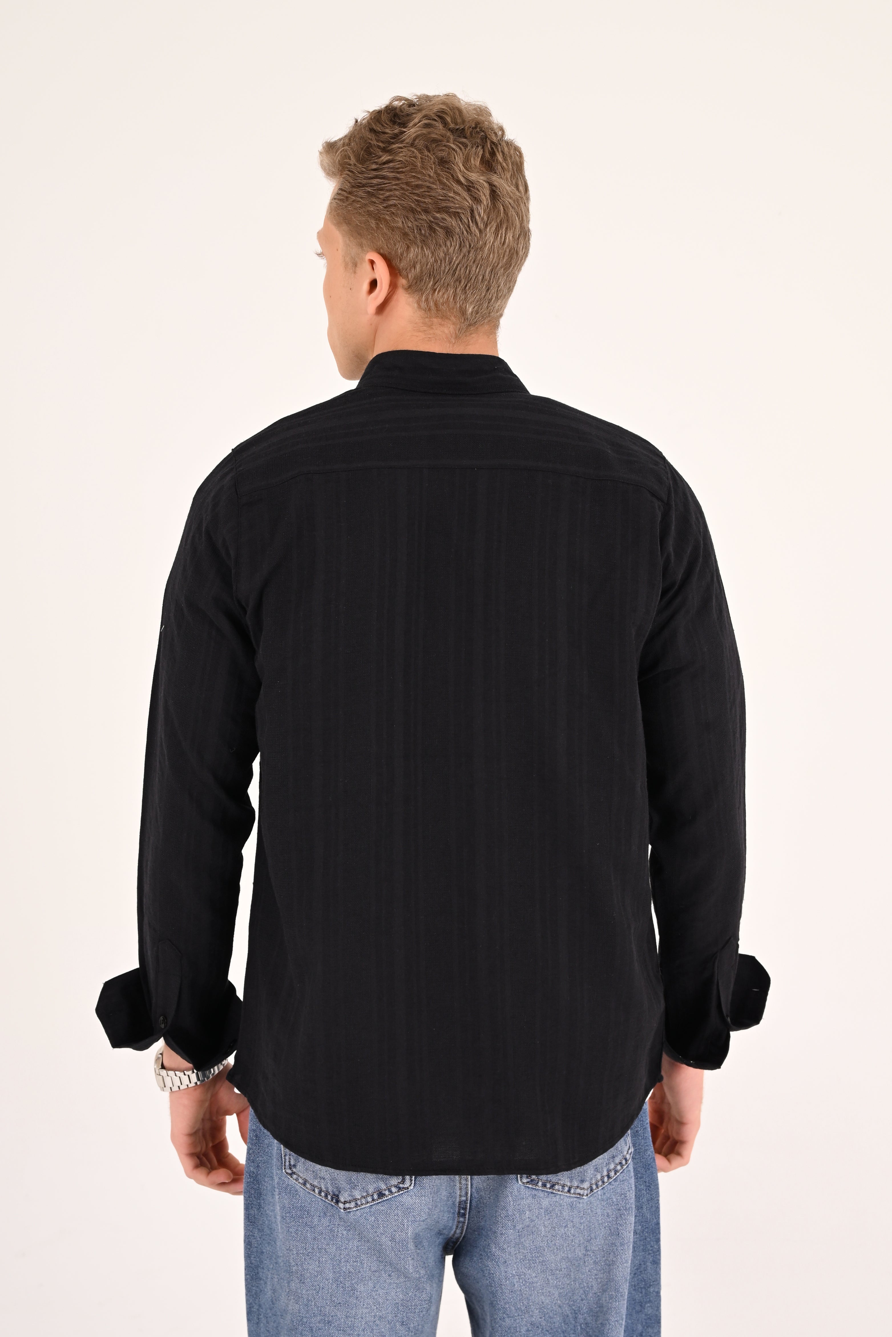 Black Cotton Jacquard Regular Fit Shirt