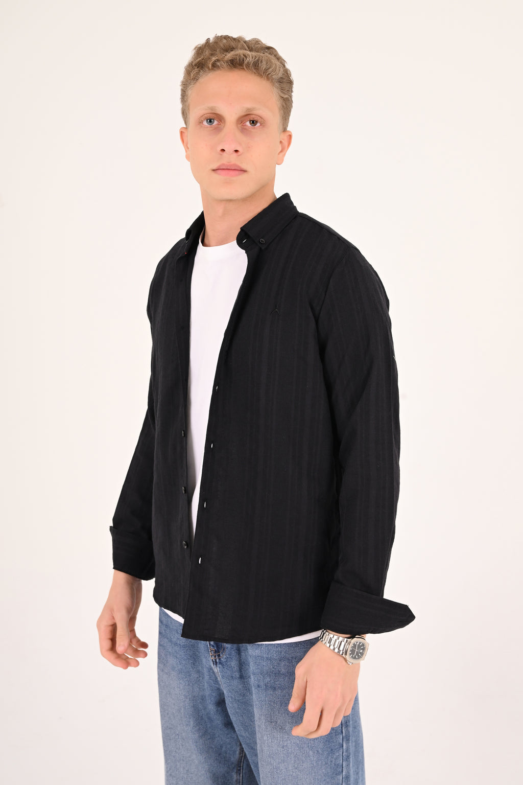 Black Cotton Jacquard Regular Fit Shirt
