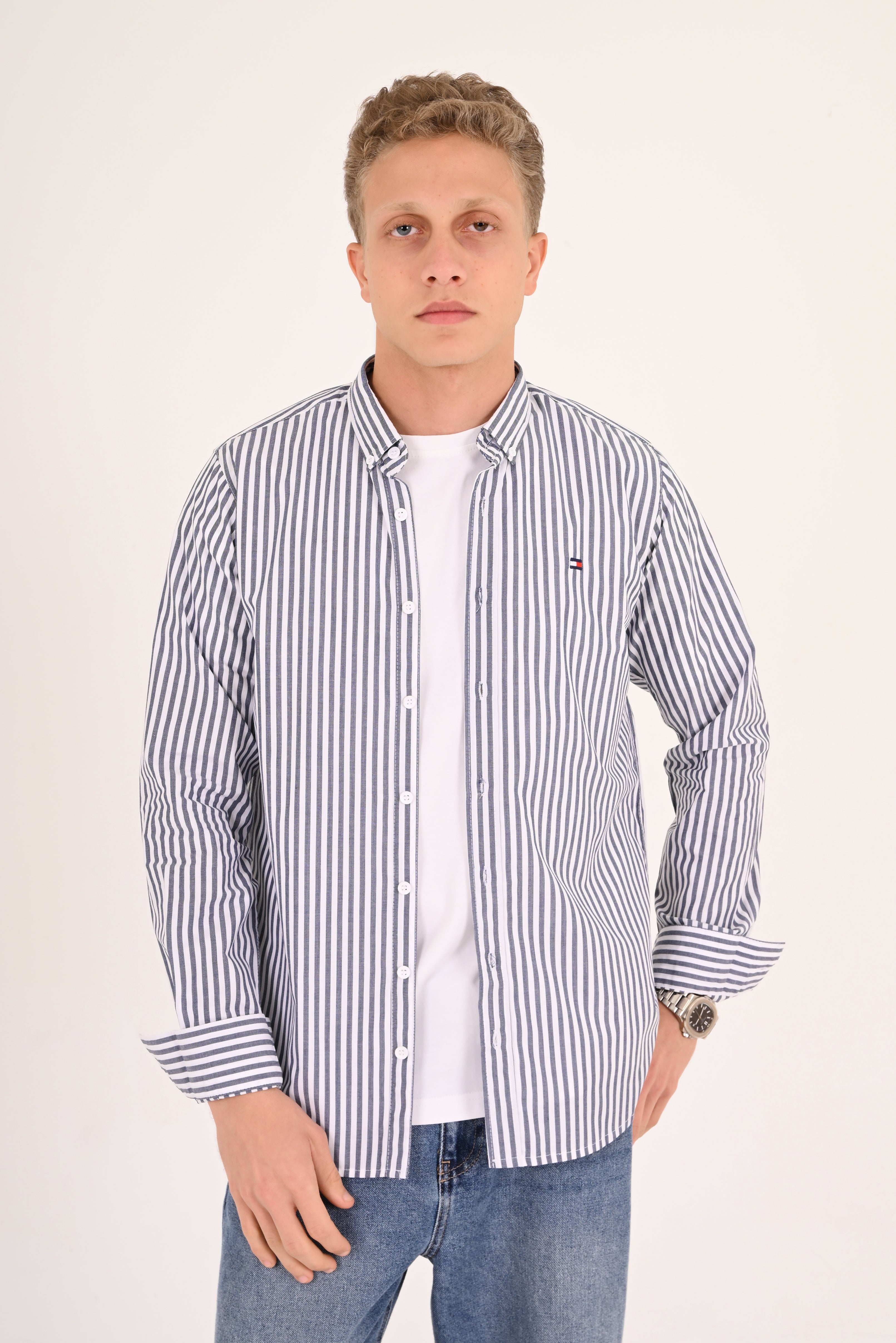 Midnight Navy Striped Tommy Regular Fit Shirt